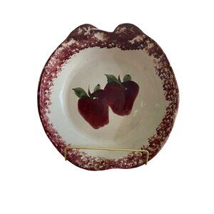 Vintage Apple Pie Plate Hand Painted Red Speckled Border Recipe Dish Farmhouse